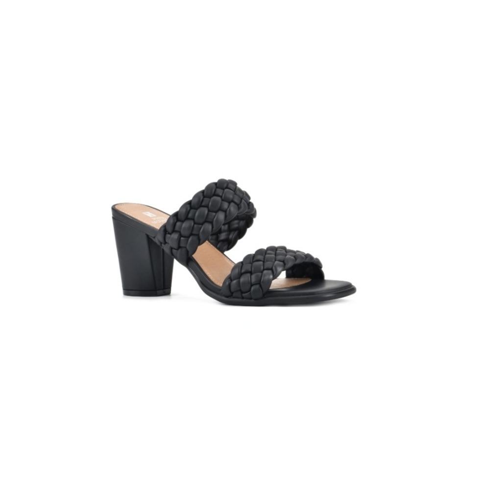 White Mountain By Far Black Braided Double Strap Block Heel Sandals 8.5 NEW